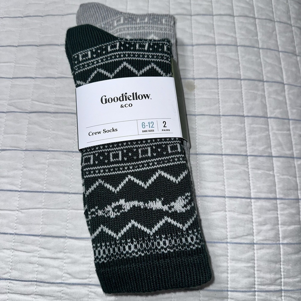 Men's Goodfellow & Co. Warm Crew Boot Socks Pack of 2 Size 6-12 Green/Gray  NWT‎